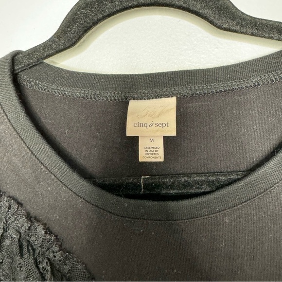 Cinq a Sept Mia Black Lace Ruffle Cotton Short Sleeve Top medium - Picture 5 of 9